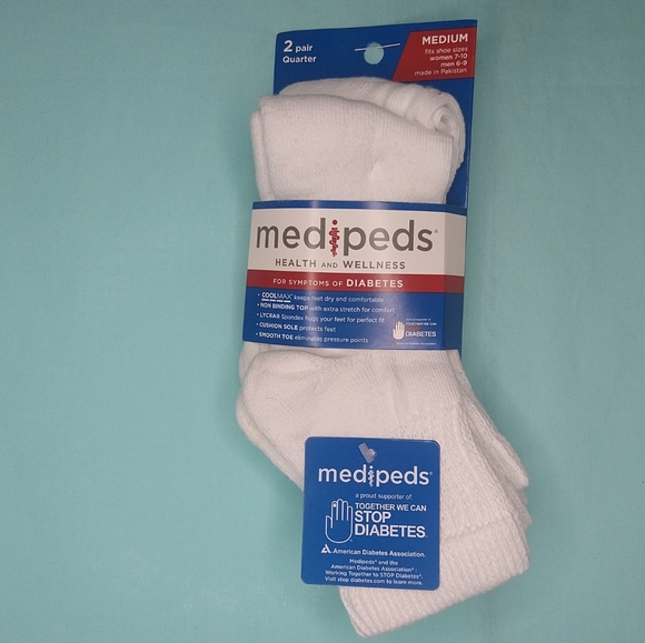 MediPeds Diabetic Full Cushion Quarter, Medium, White 2 Pair womens - Picture 3 of 5